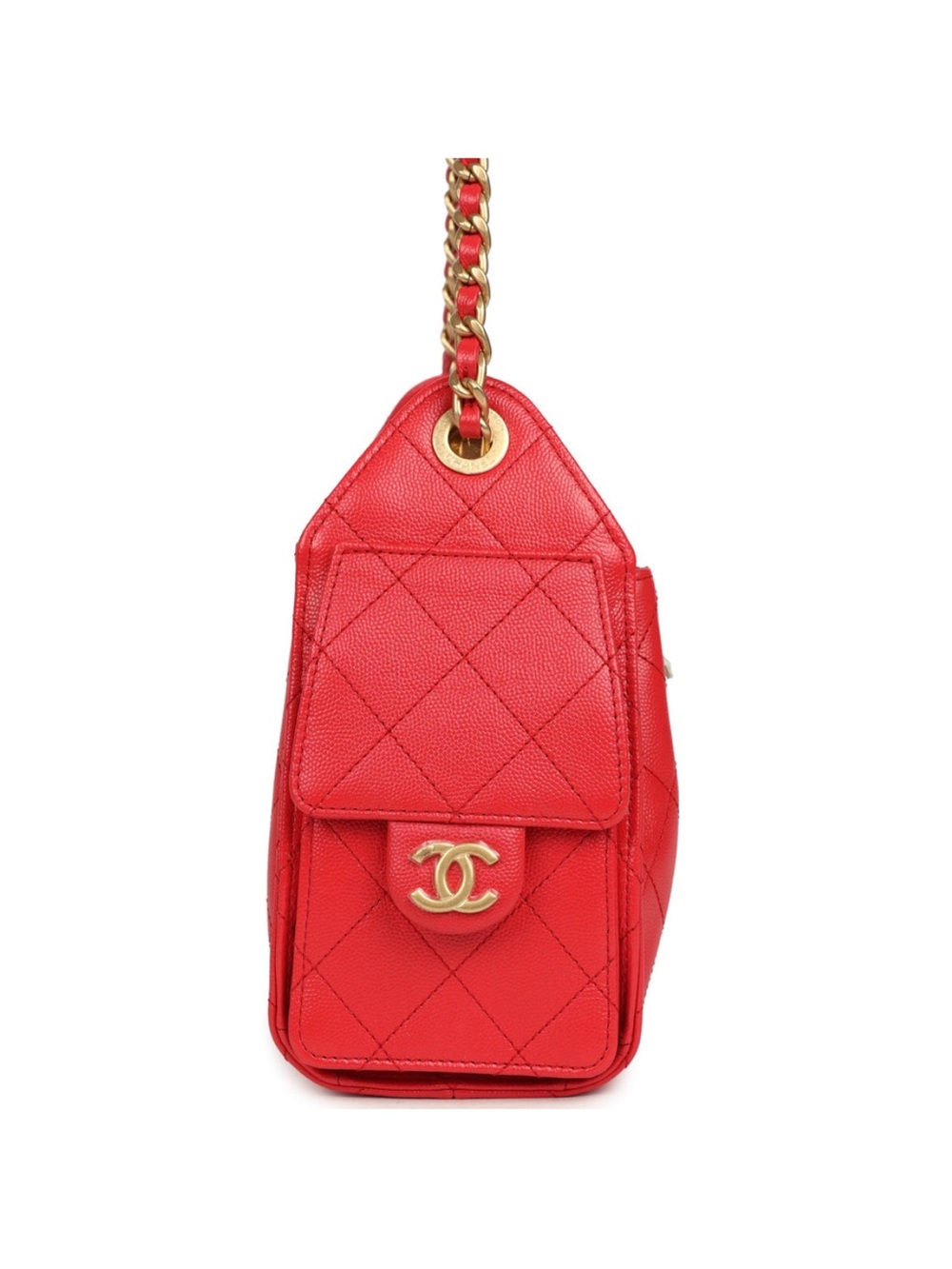 Chanel 25 Hobo Mini in Bright Red Caviar Leather with Aged Gold Hardware - Picture 5 of 8